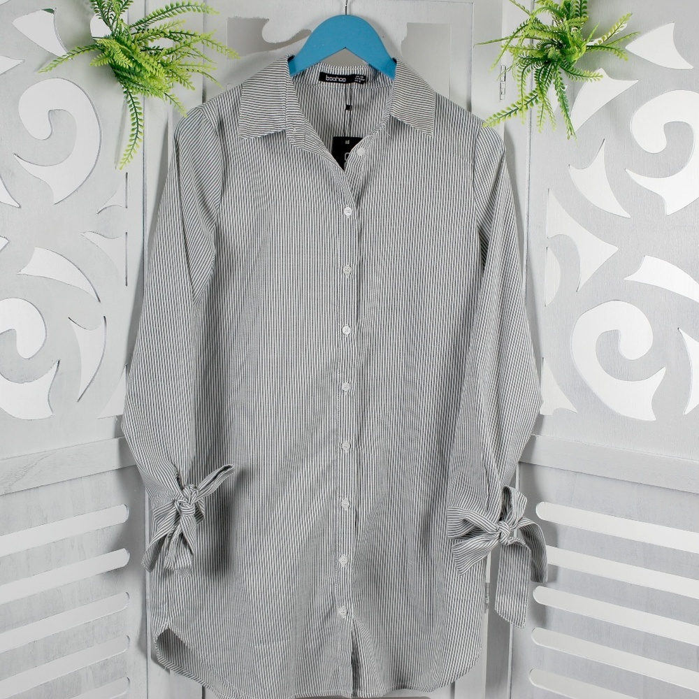 boohoo Spring Pin Striped Button Front Tunic/Dress